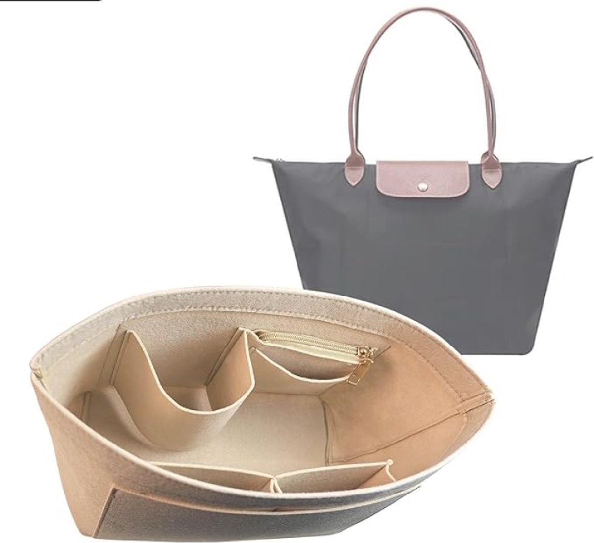 Nazik Living Vilt Organizer voor Tassen, Beige, Groot