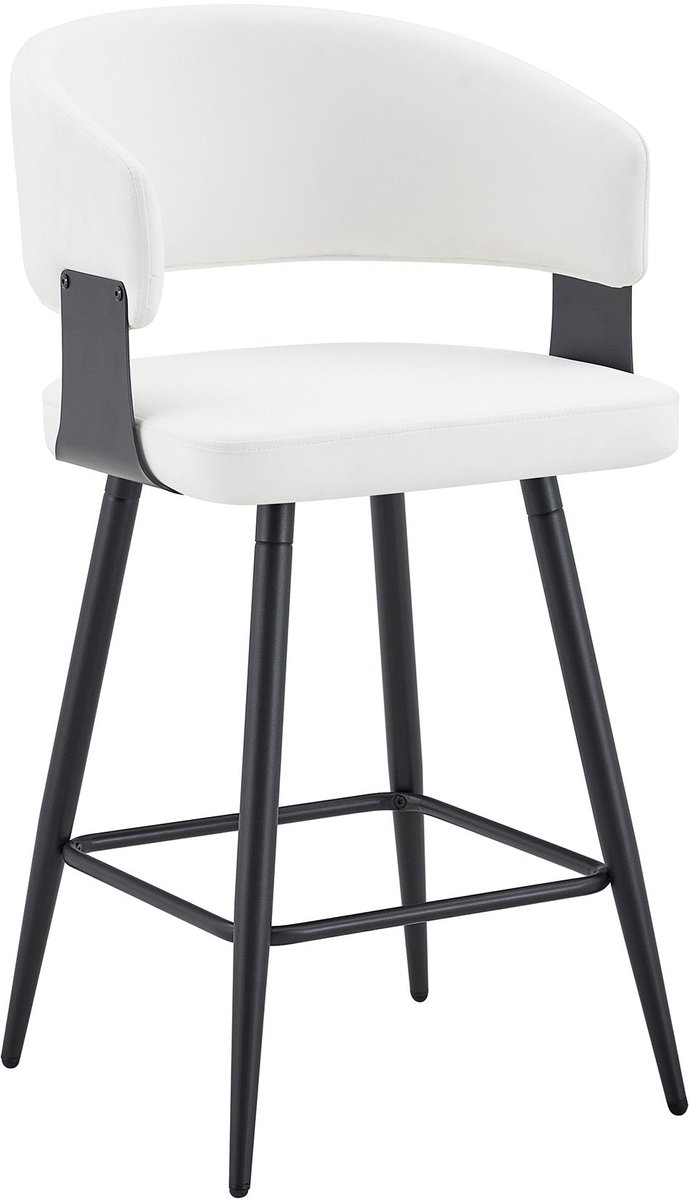 Merax Set Van 2 Witte Barstoelen Met Rugleuning – Kunstleren Zitting – Zwart Metalen Onderstel – Voetsteun – Zithoogte 64 Cm