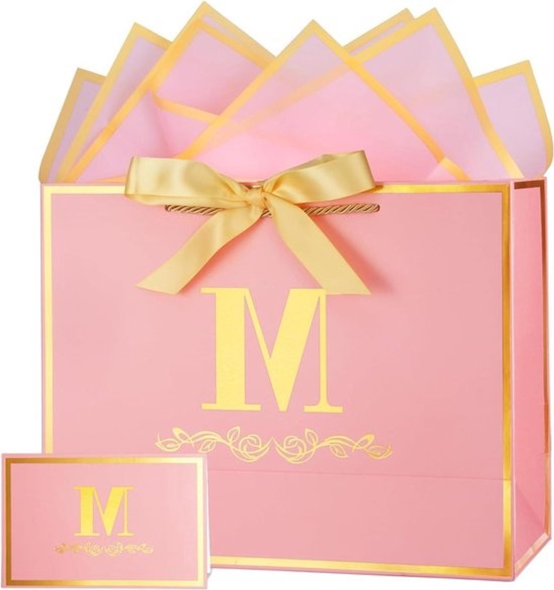 Gepersonaliseerde Cadeautas - Geschenktas Papier - Cadeaus Inpakken - Met Wenskaart - 13 inch - Roze Goud