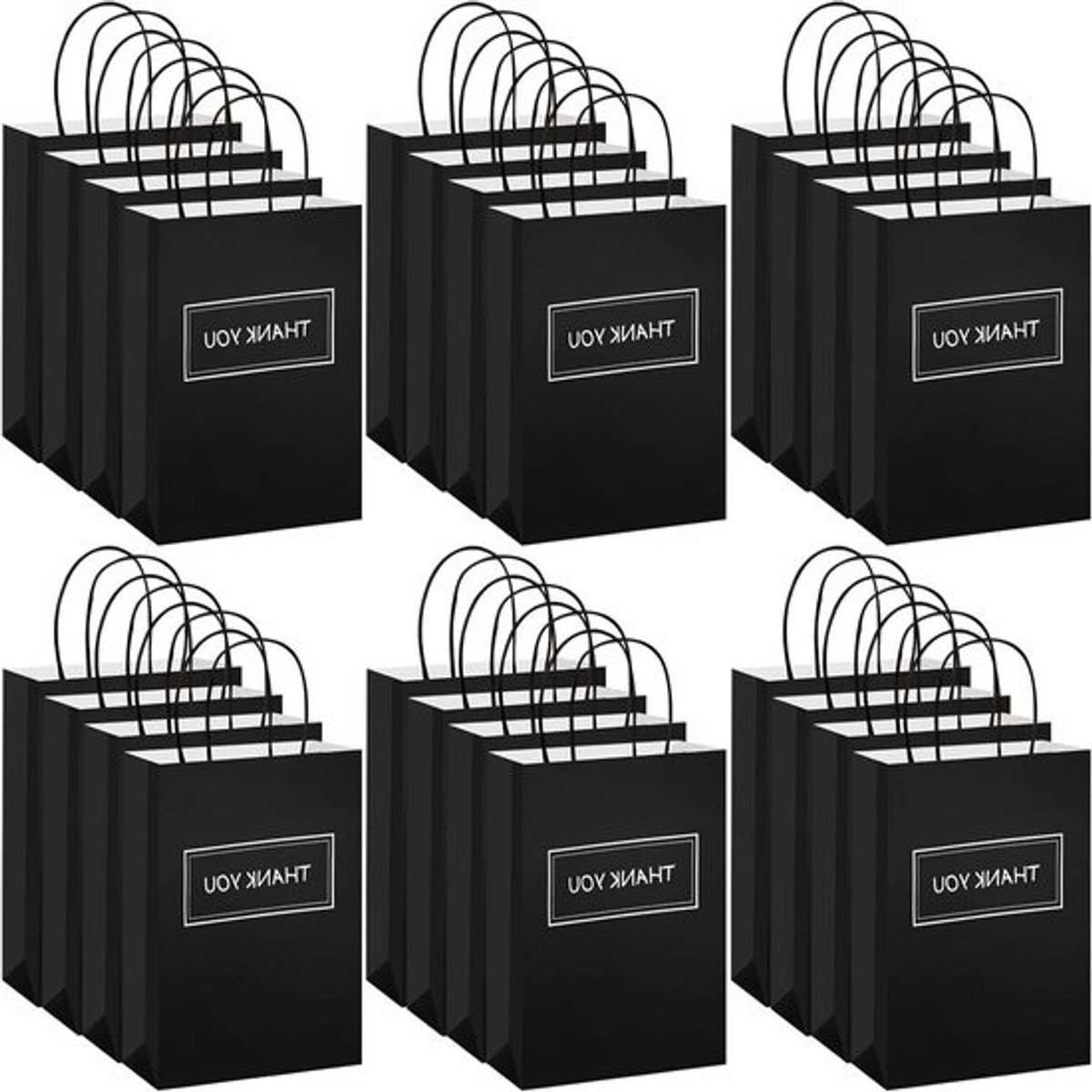 Papieren Zakken - Cadeautasjes Bedankjes - Kleine Zaken - Met Handvat - 20 x 10 x 25 cm - Zwart