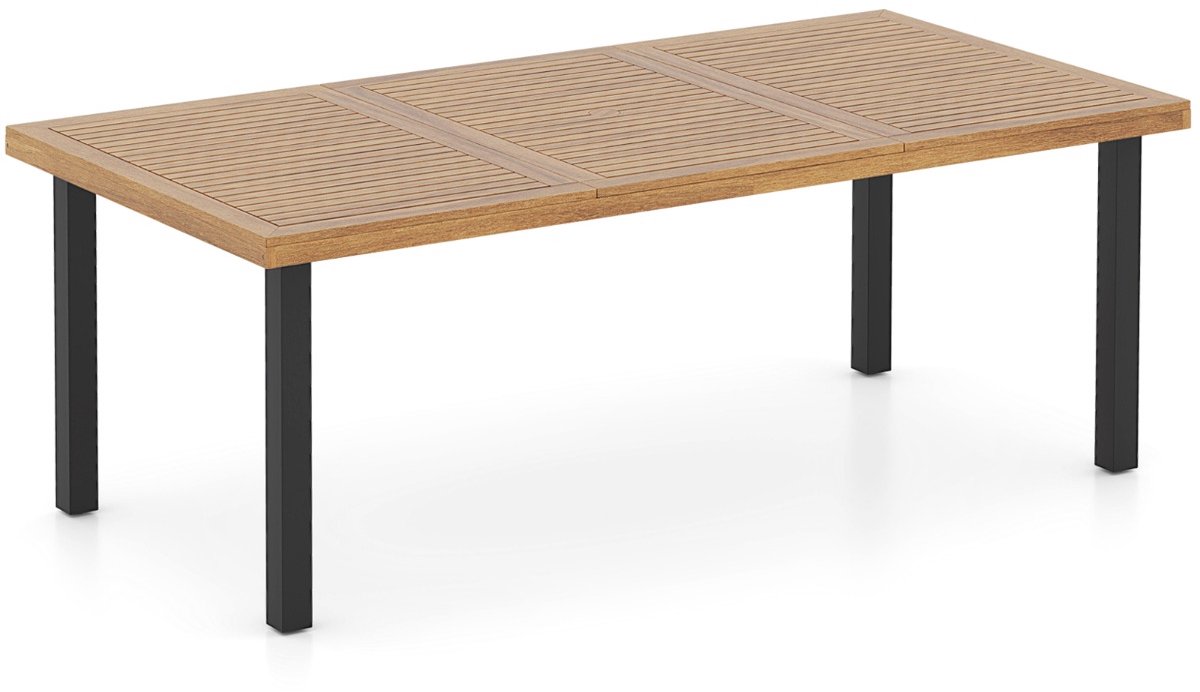 SureDeal® - Tuinmeubel - Tuintafel - Parasolgat Grote Terrastafel - Personen Rechthoekige Balkontafel - 200x100x75 cm - Naturel + Zwart