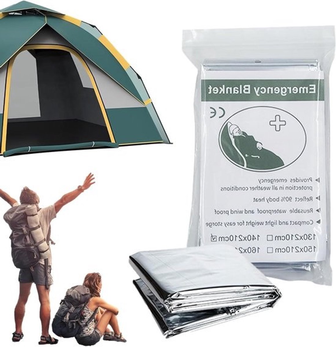 Thermische Dekens - Survival Dekens - Buiten Bescherming - Reflecterende Buitenlaag - 160x210cm - Zilver