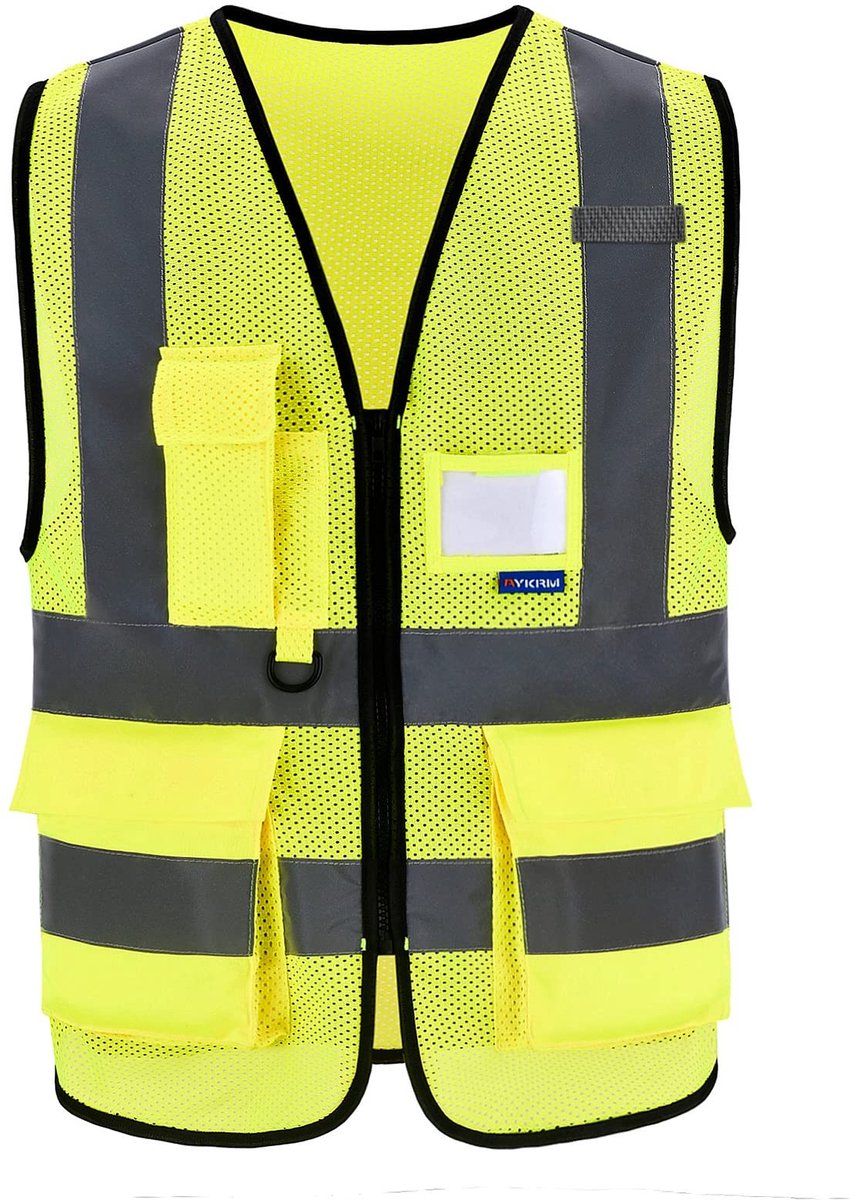 Hi-Vis Veiligheidsvest - Zipper voorkant met telefoon- en ID-pocket - Geel