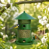 Metalen Vogelvoederhuisje voor Buiten - Voedersilo voor Tuinvogels - Hangende Vogelvoerhouder - 2-laags Vogelvoerhouder voor Tuin en Balkon - Uitschuifbaar Vogelvoerhuisje - IJzer - Groen