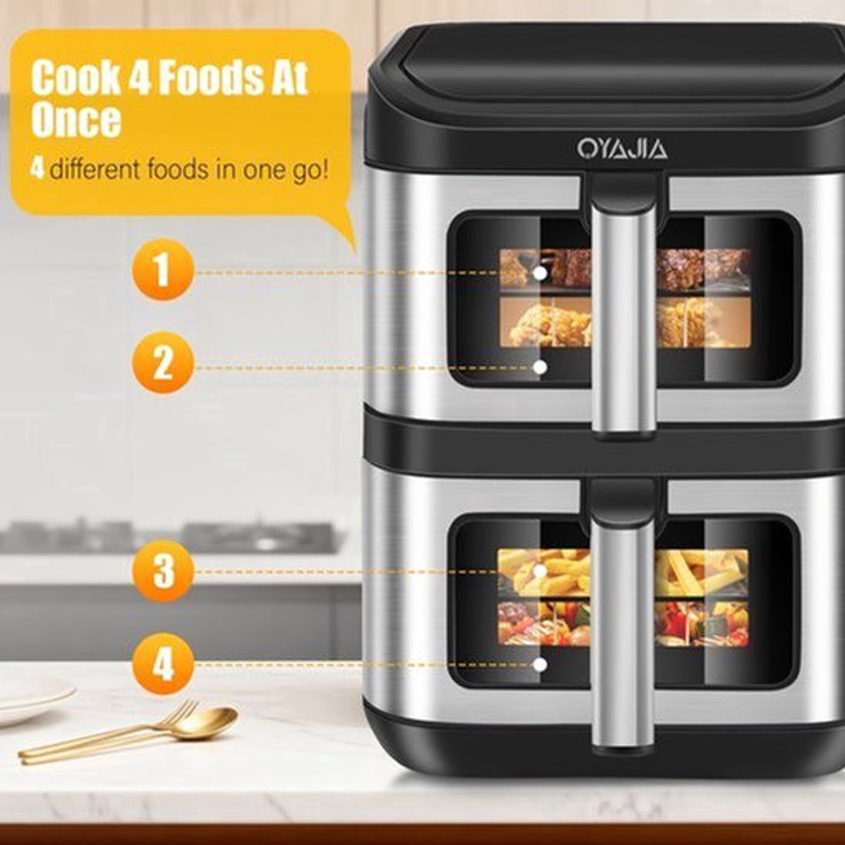 Heteluchtfriteuse – Airfryer – Friteuse – Luchtfriteuse – Digitale Oven – 11 Liter Capaciteit – Dubbele Mand met Cook & Sync Systeem