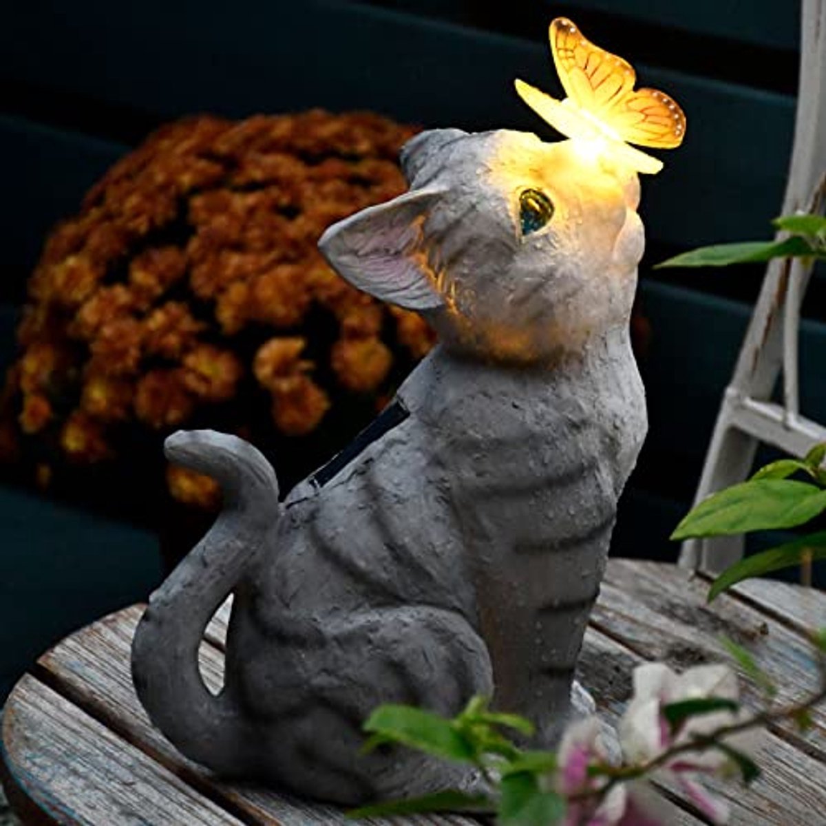 Namajunas - Kat Vlinder Vorm met zonne lantaarn bloempot - Tuinverlichting - Tuinbeelden - Tuin decoratie voor buiten - Vlinder - Solar lamp voor terras gazon achtertuin porch ornamenten, tuinornament - Cadeaus - Waterdicht