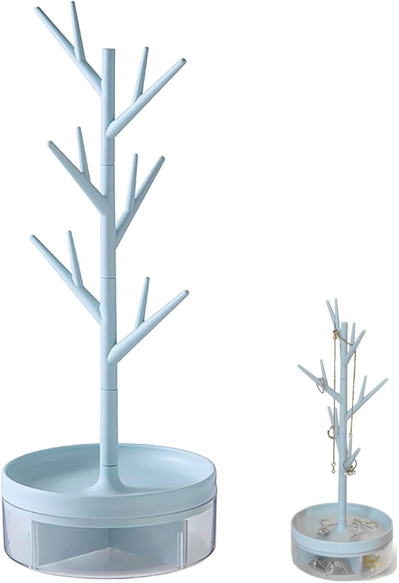 Hanging Jewelry Stand met Draaischijf en Opbergdoos voor Kettingen en Sieraden - Perfect voor Kasten en Badkamers
