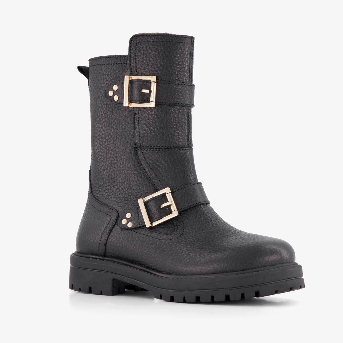 Braqeez leren meisjes biker boots met studs zwart - Maat 34