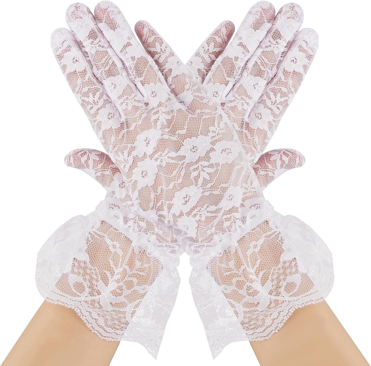 Elegante Witte Kant Handschoenen voor Theepartijen, Bruiloften en Feestelijke Gelegenheden