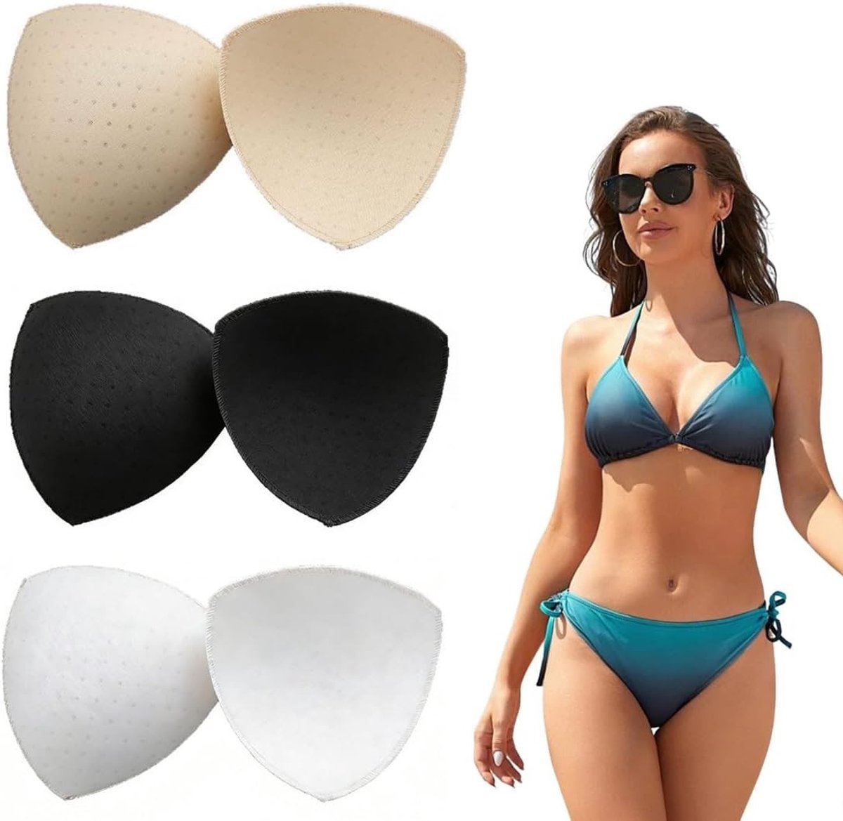 Ademend Driehoekige Bh-inserts, beige Verwijderbare Borstpads, Zachte Cups voor Dames en Meisjes, Ideaal voor Badmode en Gevoelige Huid
