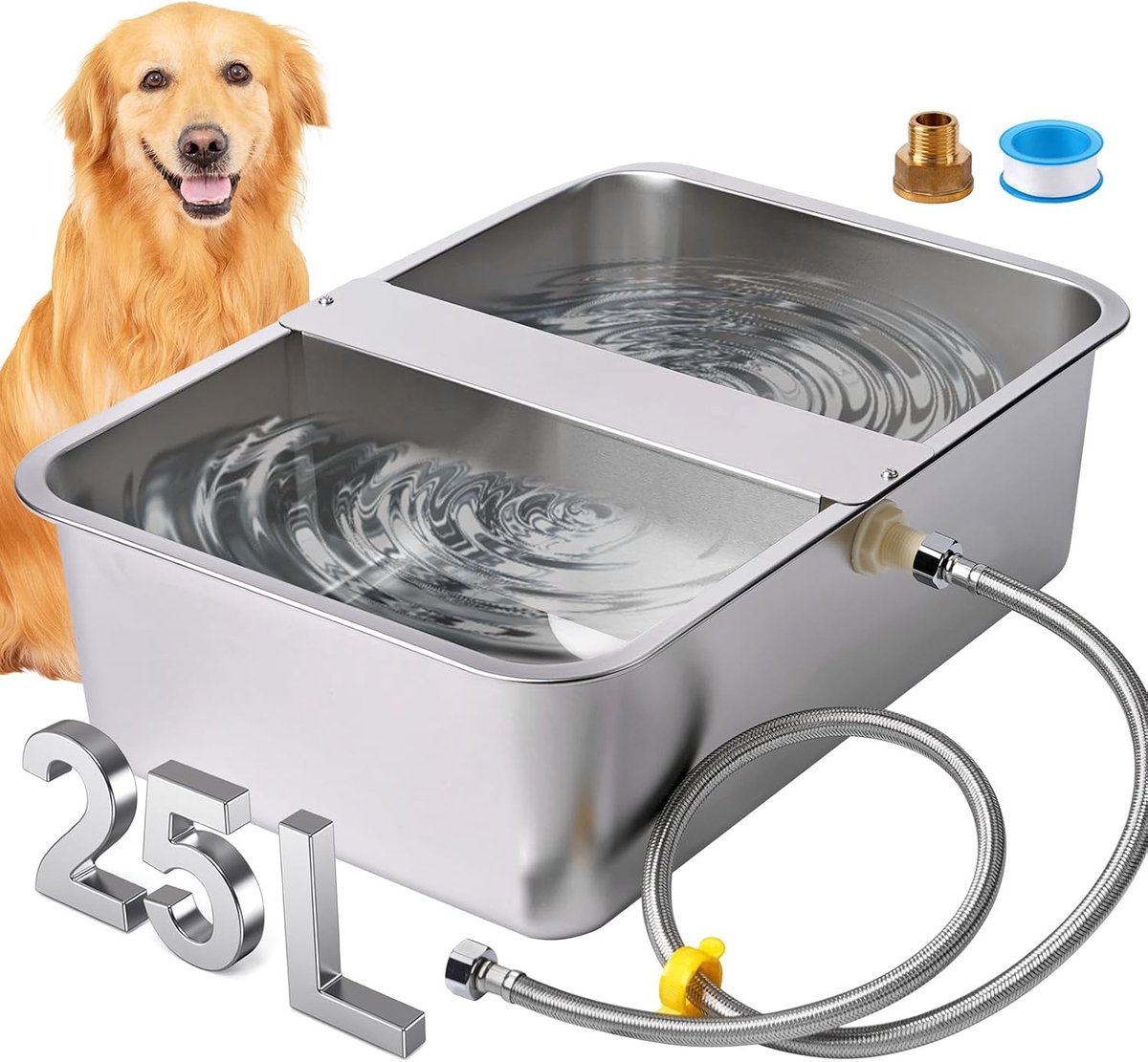 Grote Automatische Waterdispenser voor Honden, Varkens en Kippen - 25L RVS Buitenbak voor Huisdieren