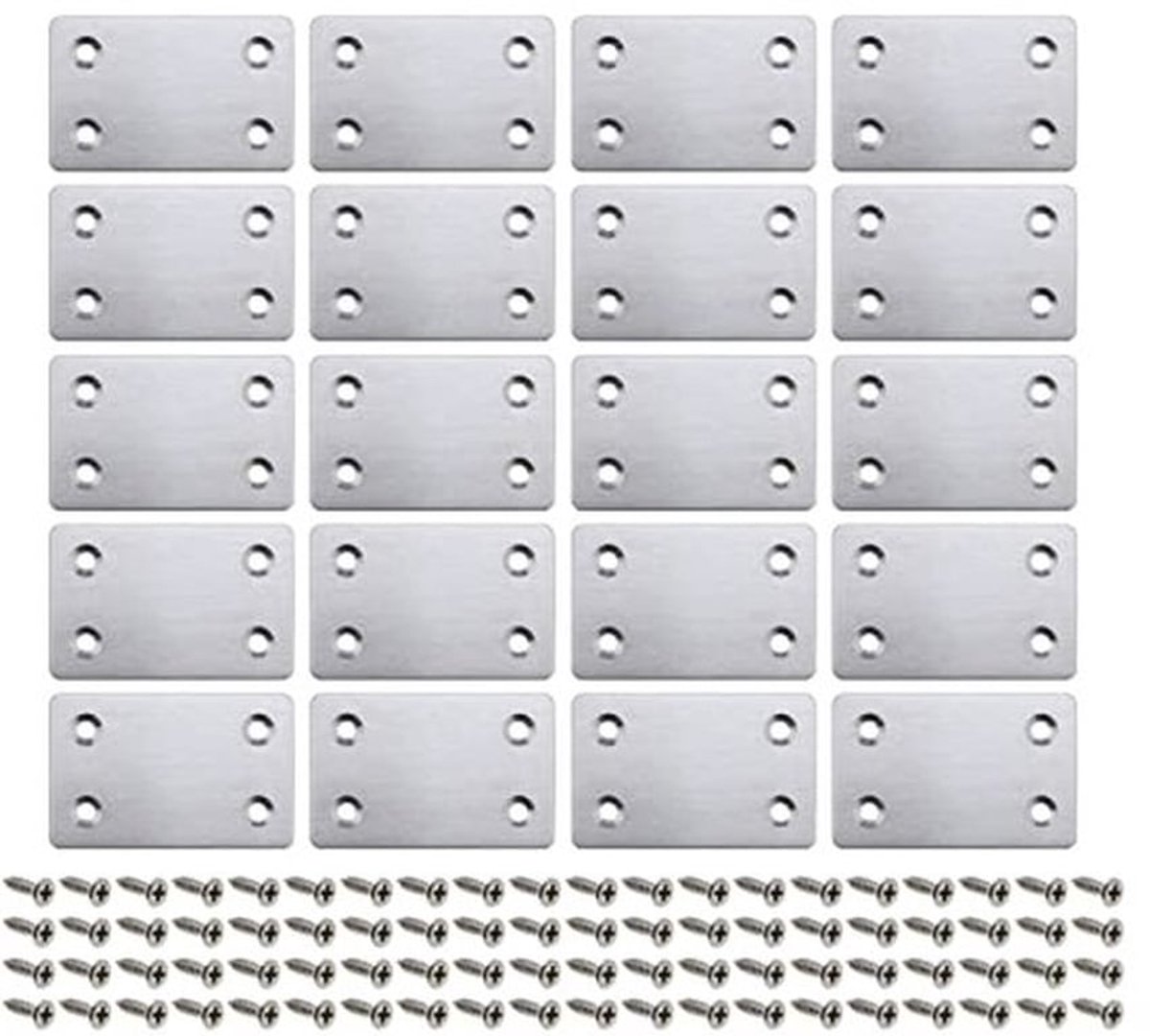 20Pcs Platte Mending Plate 60x38x1.5mm Met Schroef Rechte Stalen Steun Beugel Fixeren Verbinden Repareren Connector Meubel Reparatie Plaat