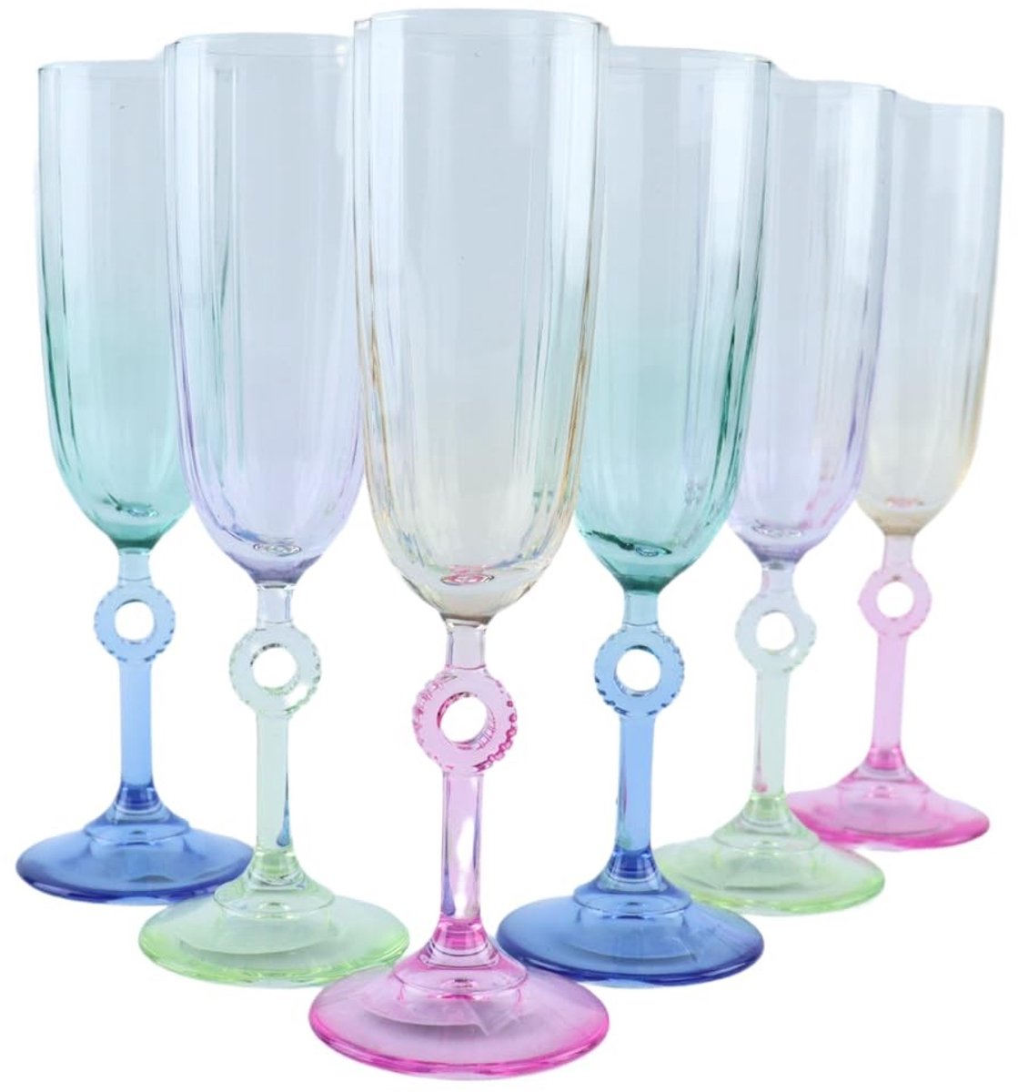 Champagneglazen set van 6 - 150 ml - Multicolor