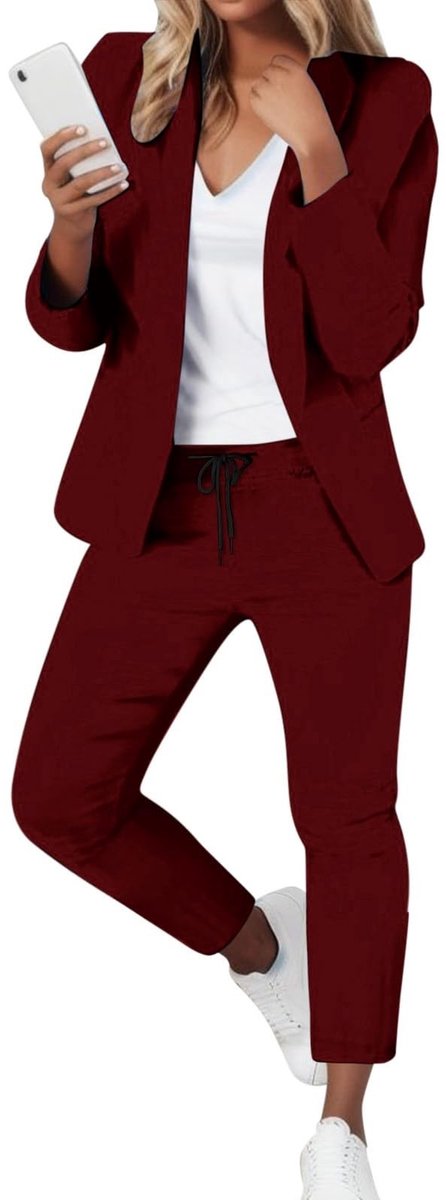 2-Piece Business Suit Set - Slim Fit Blazer en Broek - Bordeaux