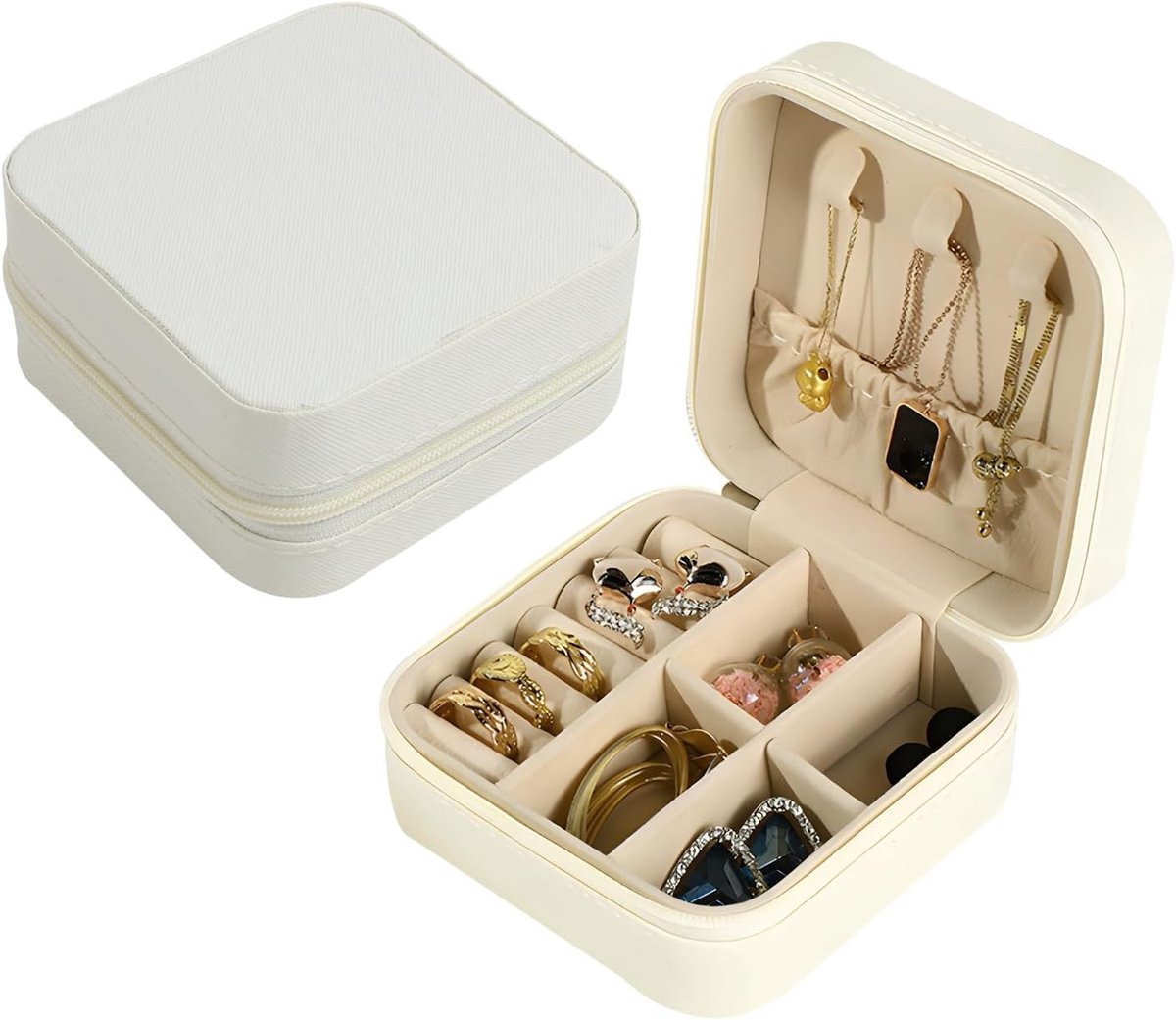 Elegante en praktische juwelendoos voor sieraden, ideaal voor oorbellen, kettingen en ringen, perfect als trouwcadeau en voor onderweg