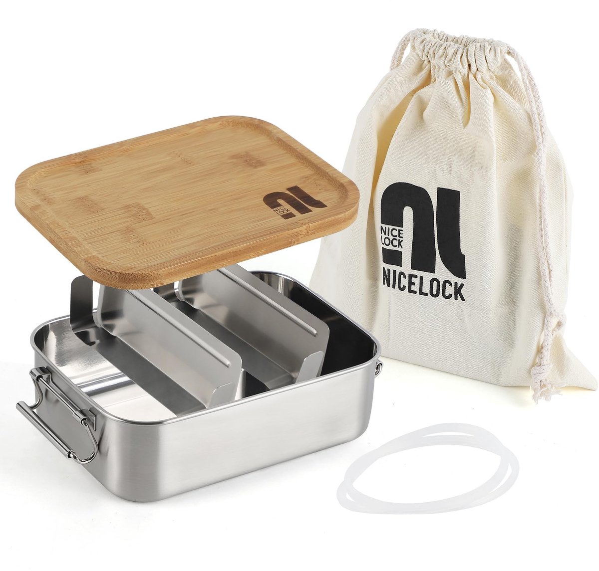 Lunchbox met Houten Deksel - 1200 ml