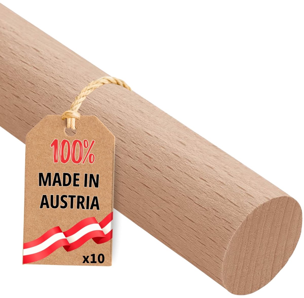 Set van 10 Beukenhouten Stokken - Glad en Rond - 8 x 1000 mm