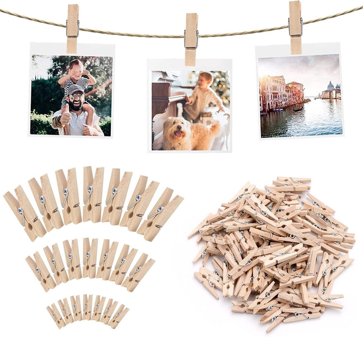 Kleine Houten Knijpers - 150 Stuks Mini Knijpers voor Foto's, Collages en Cadeaus in Retro Stijl van 2.5/3/3.5 cm