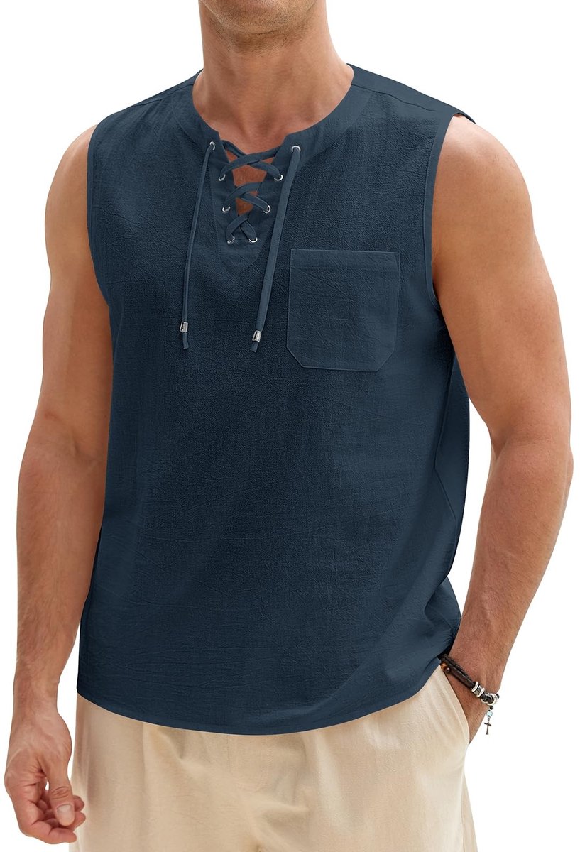 Heren Tanktop - Katoen - Zomer Casual - Donkerblauw