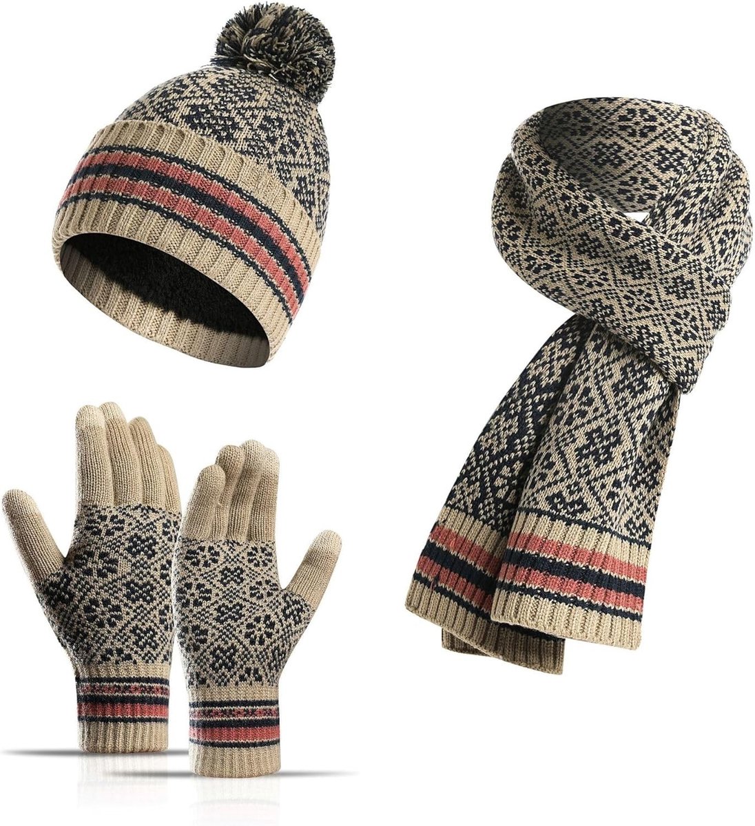 Knitted Winter Set voor Mannen en Vrouwen: Warme Muts, Sjaal en Touchscreen Handschoenen voor Koude Dagen