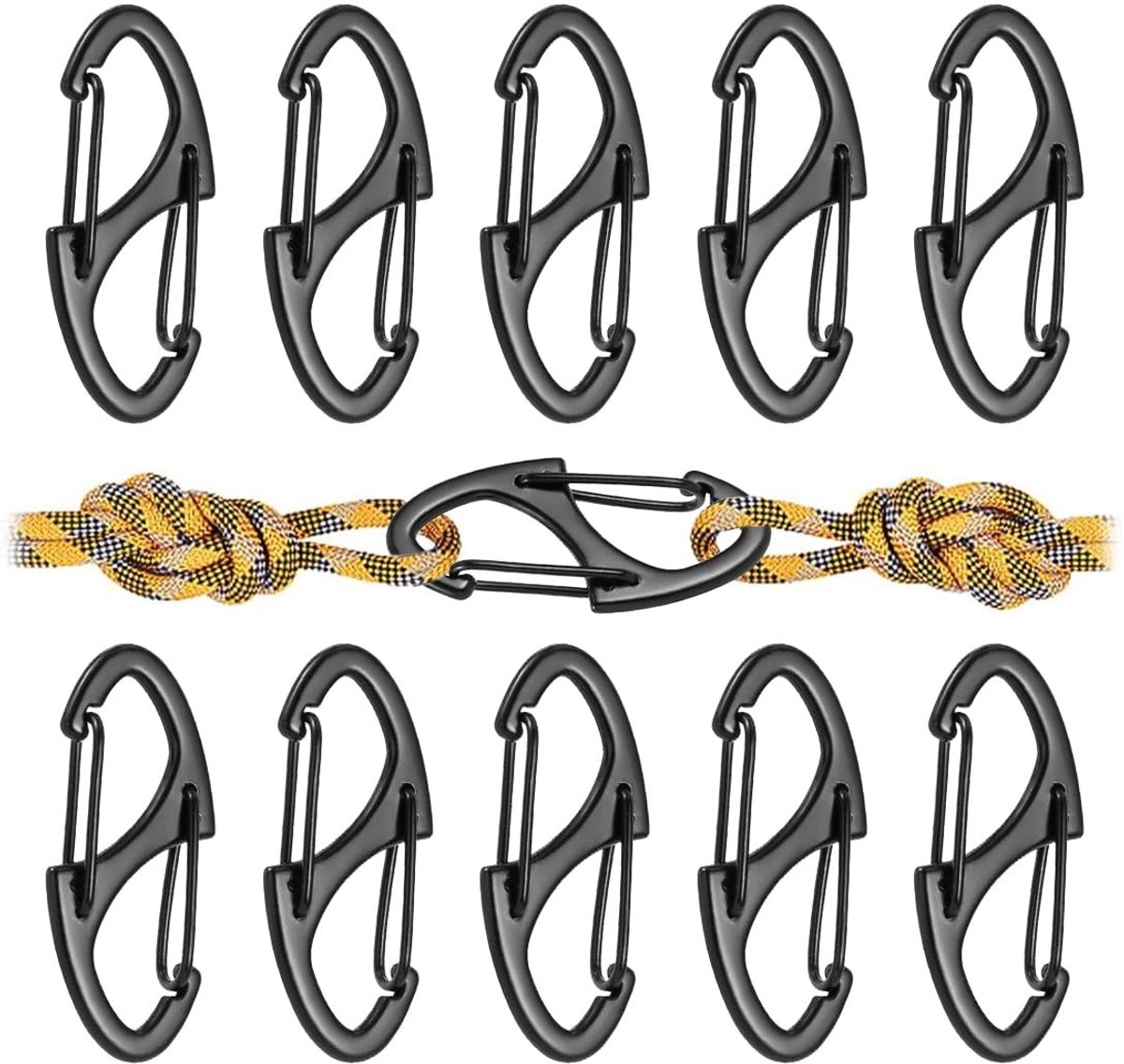 Multifunctionele S-Haak Carabiners - Pack van 10 Zwart