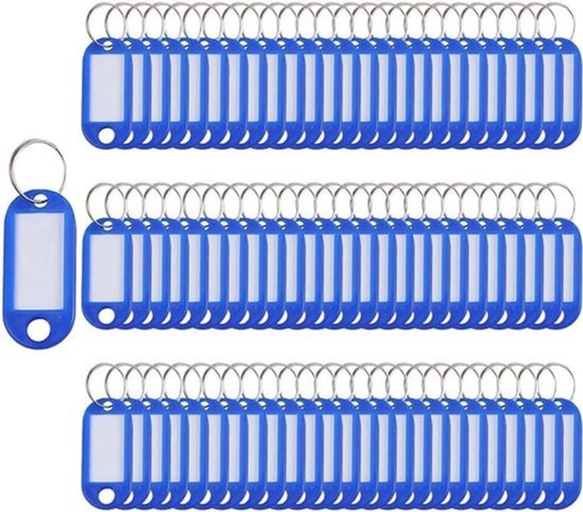 100 stuks plastic ID-tags naamlabels bagage ID-labels met splitring sleutelhanger (blauw) - 5 x 2.2cm