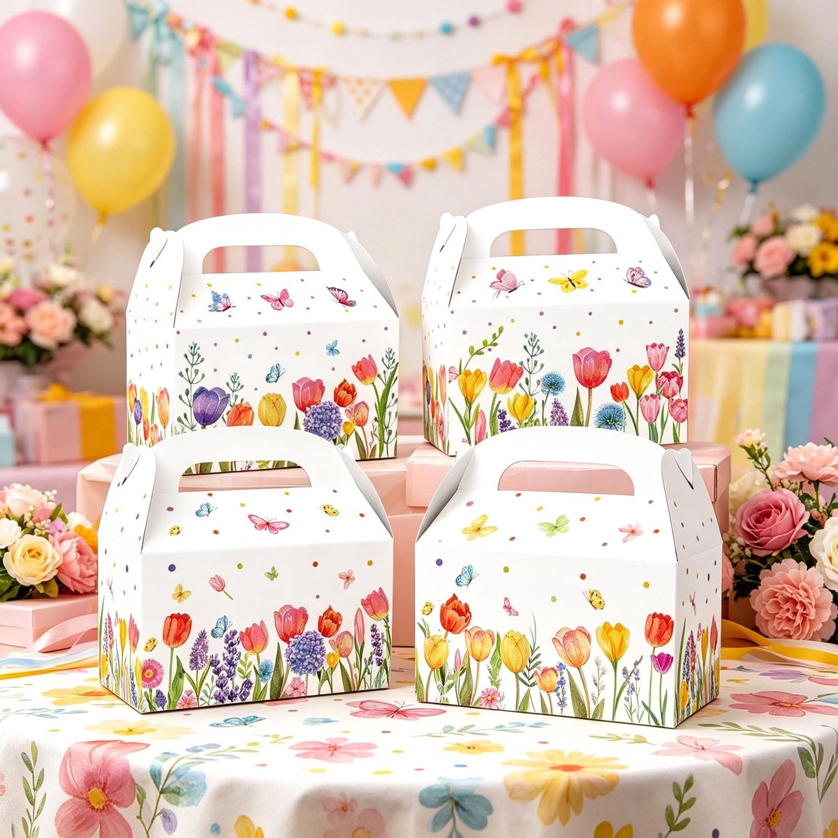 12 Stuks Papieren Favor Bags - Bloemen Motief voor Feestelijke Gelegenheden