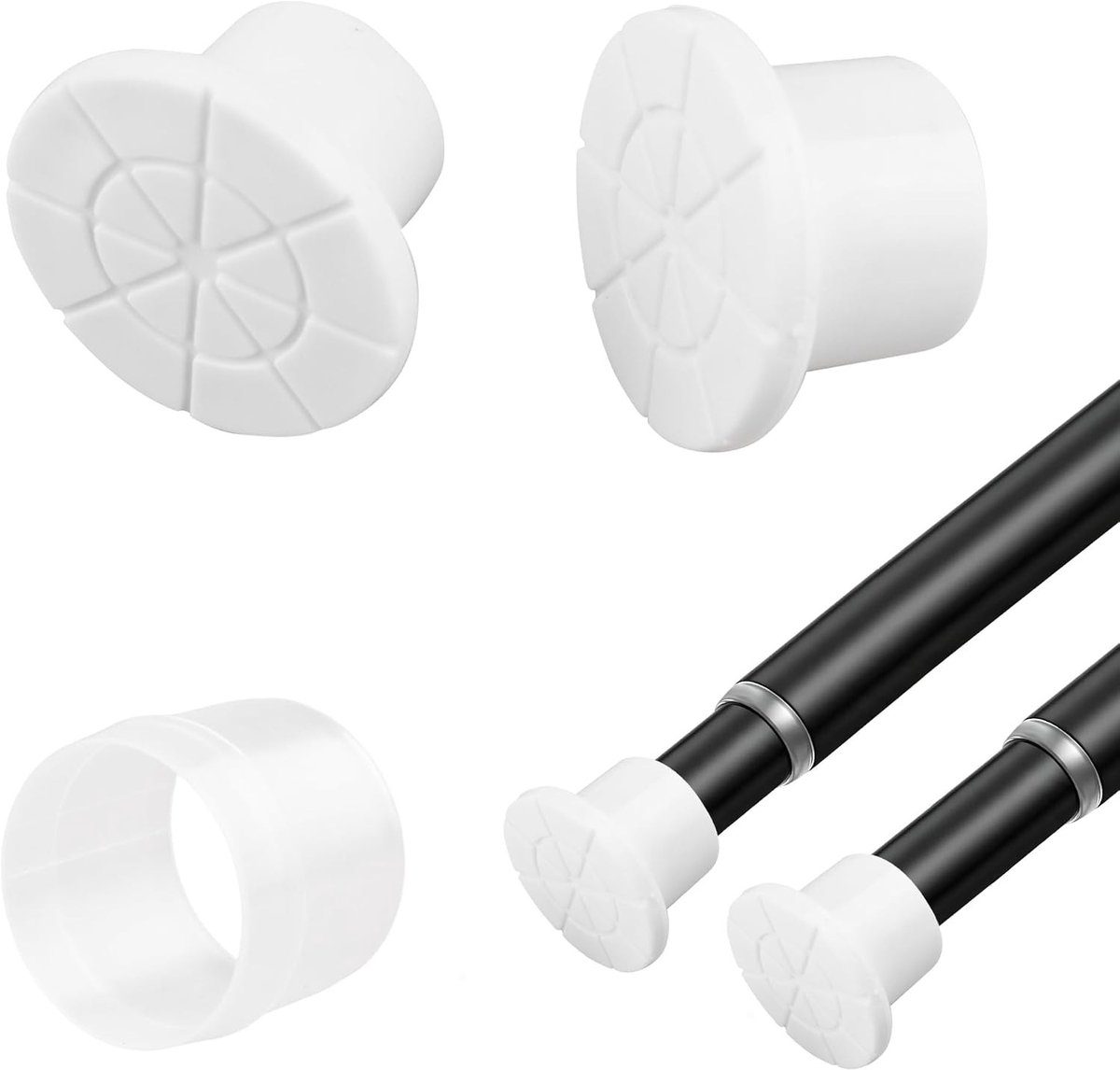4 Sets Einde Caps voor Spannerstangen, Waterdichte Rubber Caps Geschikt voor 22-25mm Telecopische Stangen, Antislip en Duurzaam (Wit)