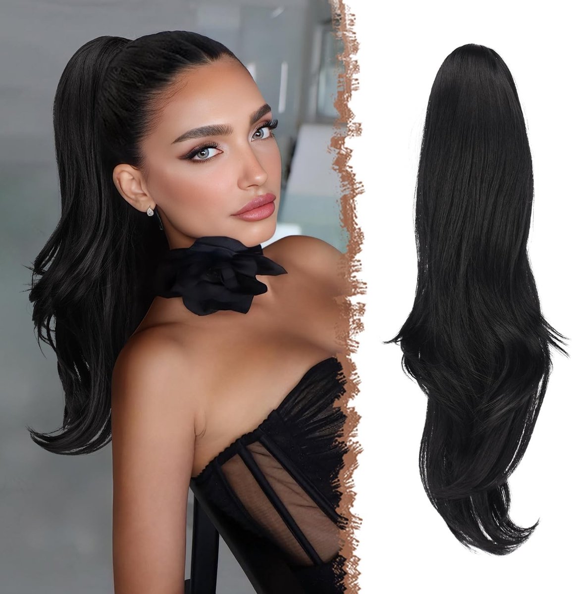 Natuurlijke Golvende Krullende Ponytail Extensions met Trekkoord, 50 cm Lange Synthetische Haarstukjes voor Vrouwen, Perfect voor Feestjes en Dagelijks Gebruik