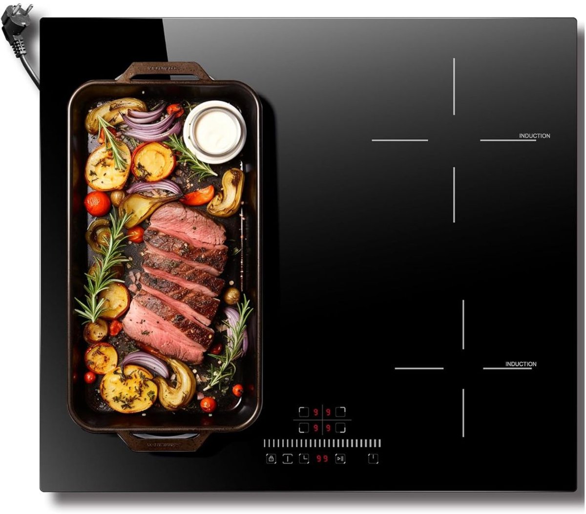 NIVA® Inductie Kookplaat - Inductiekookplaat met 4 branders - Ingebouwde Inductiekookplaat - Zwart - 59cm x 52cm x 6cm