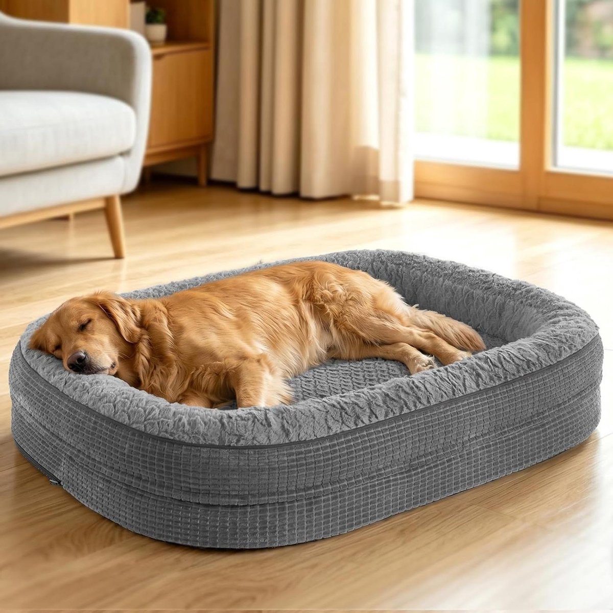 Hondenmand Orthopedisch – Honden kussen – Rustgevend Slapen – 4-Zijdige Nekrol – XL – Grijs