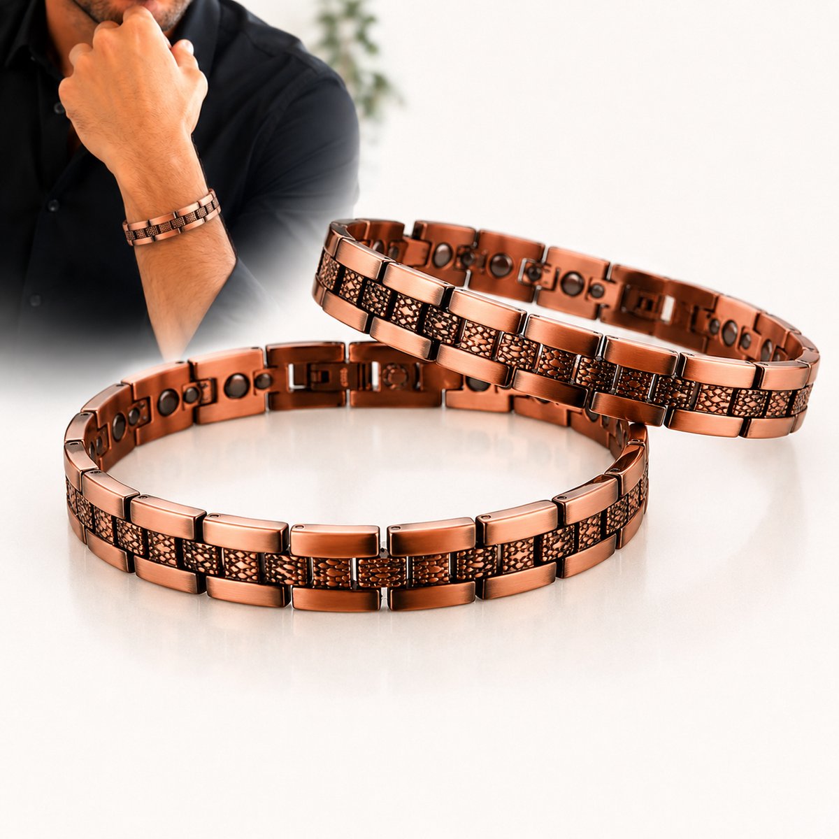 Dutchers® Magnetische Armbanden 2 Stuks – Massief Koperen Armband – Verstelbaar Unisex – Kleurvast & Gepolijst – Inclusief Maatgereedschap & Geschenkdoos