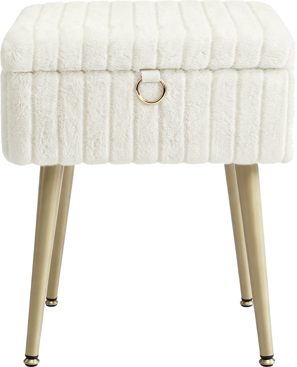 Make-upkruk Opbergbank Voetenbank 30 x 40 x 50 cm crèmewit Comfortabele gewatteerde zitting 10,3L verborgen opbergruimte Afneembare scheidingswand Stevige metalen poten Verstelbare voetjes Geschikt voor kaptafel slaapkamer en woonkamer