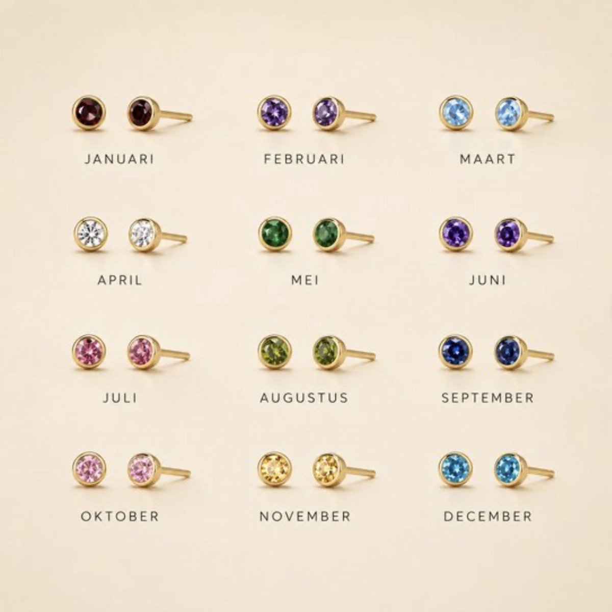 Maevi® Geboortesteen Oorbellen - Maand: April - Hoge Kwaliteit - Oorknopjes / Oorbel - Geboorte Steen / Birth Stone Earrings - Roestvrijstaal / RVS / Stainless Steel - Verkleurt Niet - Incl. Luxe Verpakking