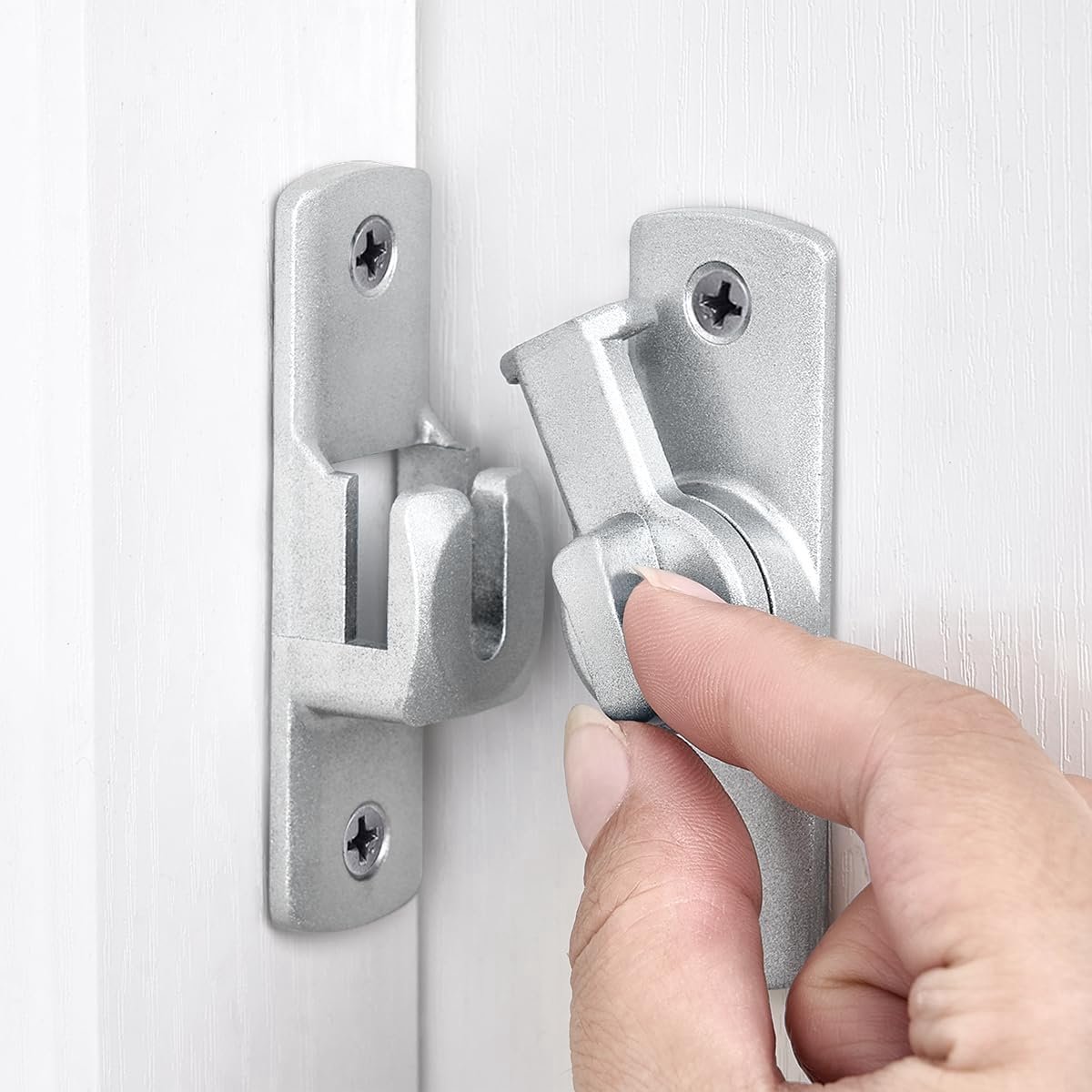 Set van 2 aluminiumlegering vergrendelingsgespen - Verstelbare schuifdeursloten - Stevige, verdikte vergrendelingsgespen voor deuren en ramen - Zilver
