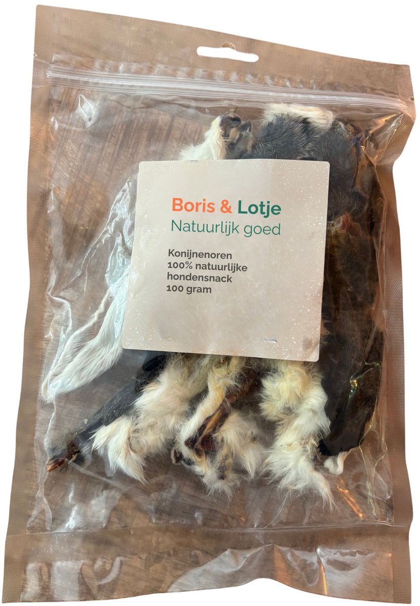 Boris & Lotje Konijnenoren met vacht 100% natuurlijke hondensnack 100 gram