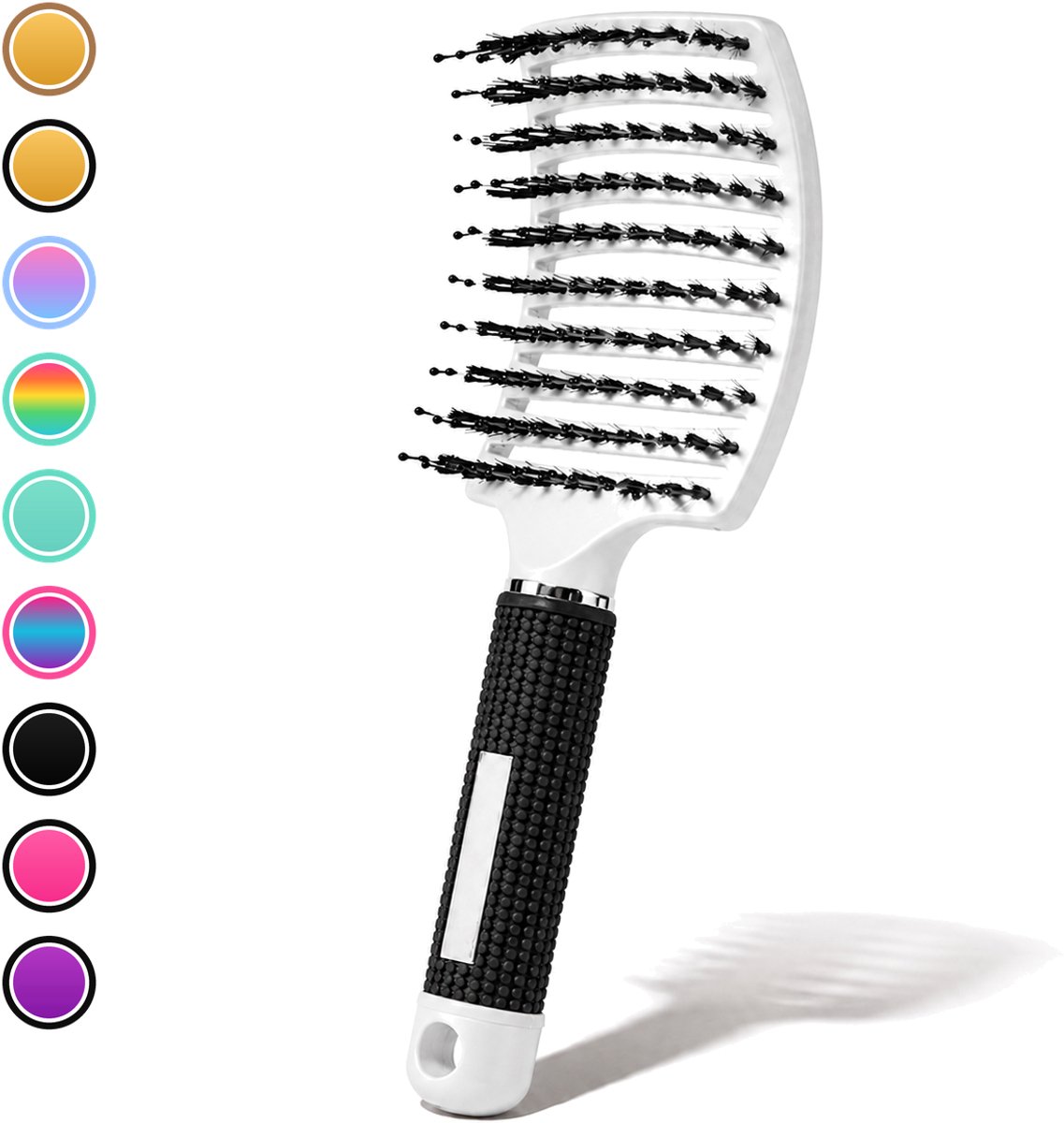 ÉLEVÉA® Haarborstel Antiklit - Curved - Anti Klit Borstel - Detangling brush - Haaraccessoires - Ergonomisch - Haarverzorging - Wit