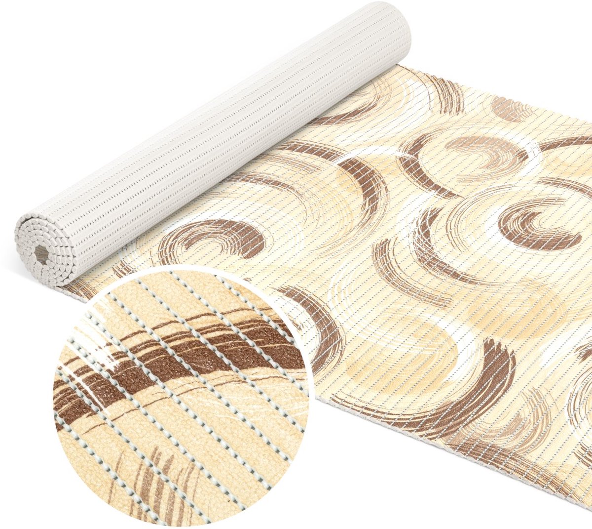 ANRO Badmat Ringen Beige 65x350cm Antislip Douchemat Afwasbaar Sneldrogend