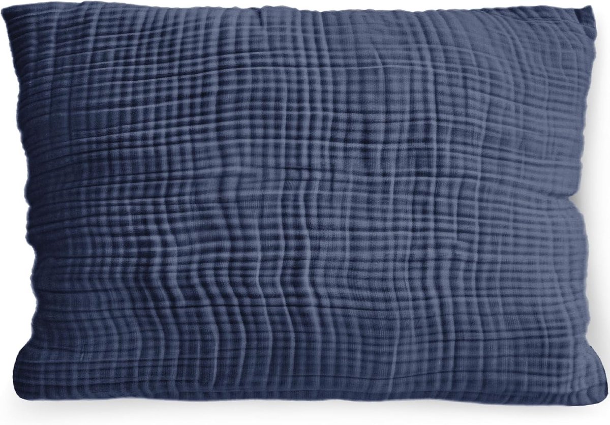 Kussensloop - Marineblauw - Donkerblauw - 100% Biologische Mousseline - Voor Kinderen en Volwassenen
