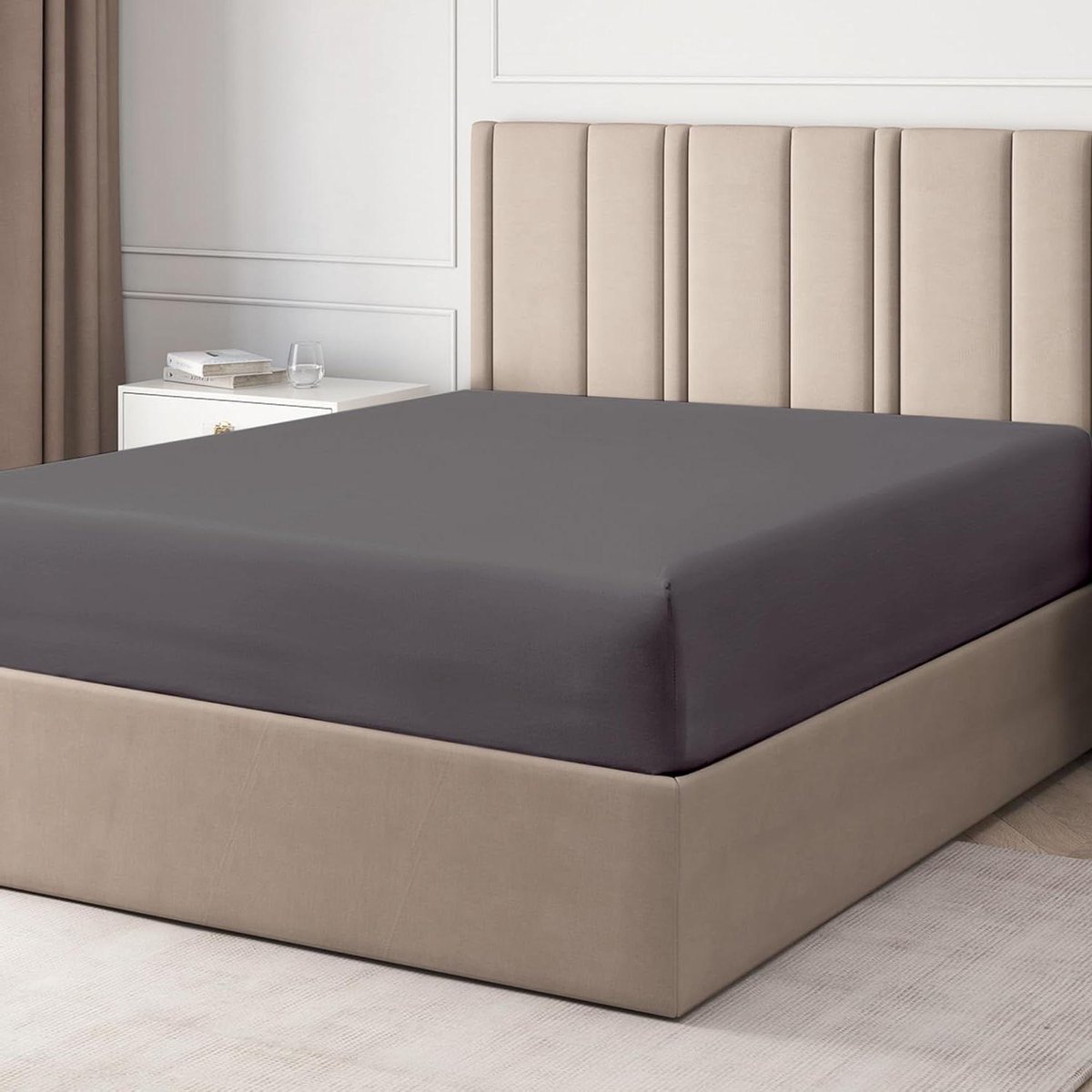 Hoeslaken Katoen - Bed Laken - Comfortabel Slapen - 400 Draads Katoen - 160x200 cm - Donkergrijs
