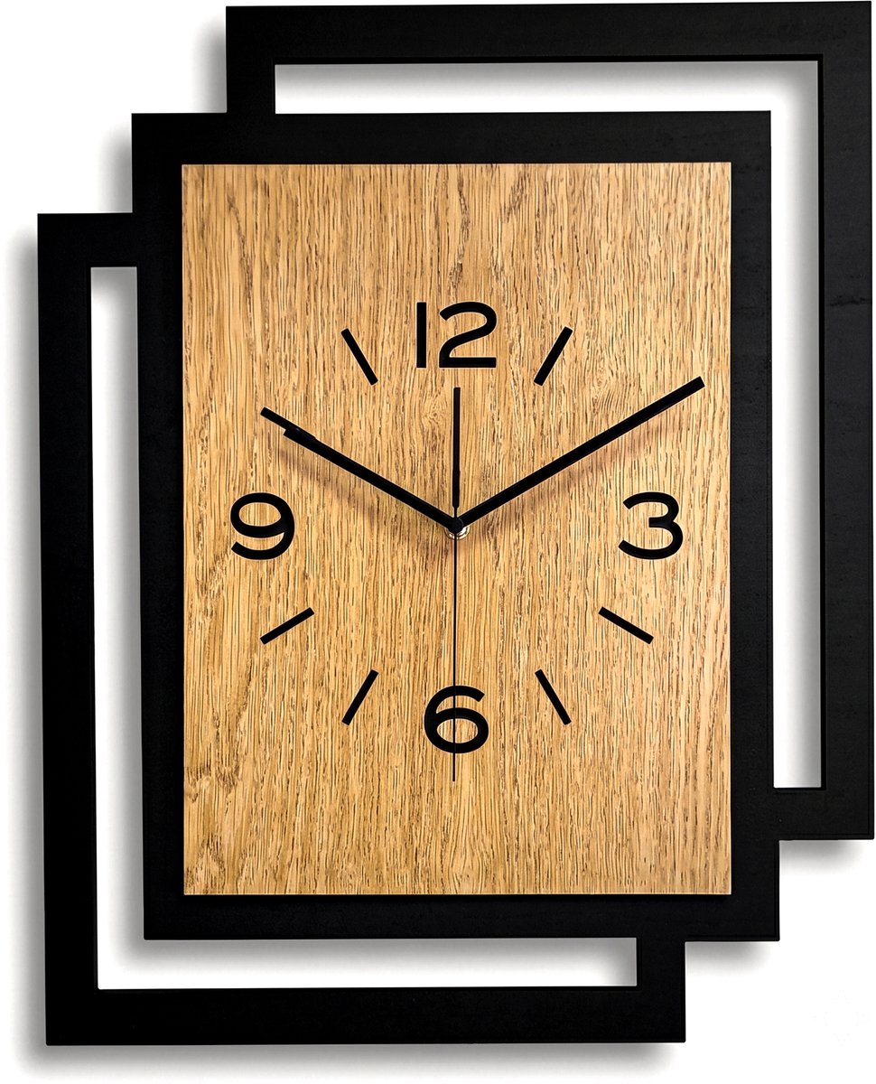 Handgemaakte Grote Houten Wandklok – Modern Minimalistisch Design, Rechthoekig Verticaal, Leesbare Cijfers, Geruisloos, Zonder Tikkend Geluid – Voor Woonkamer, Slaapkamer, Keuken – Unieke Wanddecoratie, Industrieel Design & Stil Uurwerk,zwart en hout