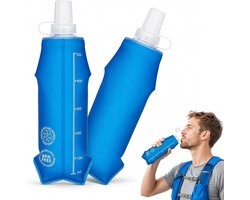 2 Stuks Soft Flask - Drinkfles Hardlopen - Opvouwbare Waterfles - draagbaar - BPA-vrij - Siliconen - Lekvrij - voor Hardloopvest, Hiking & Fietsen - blauw