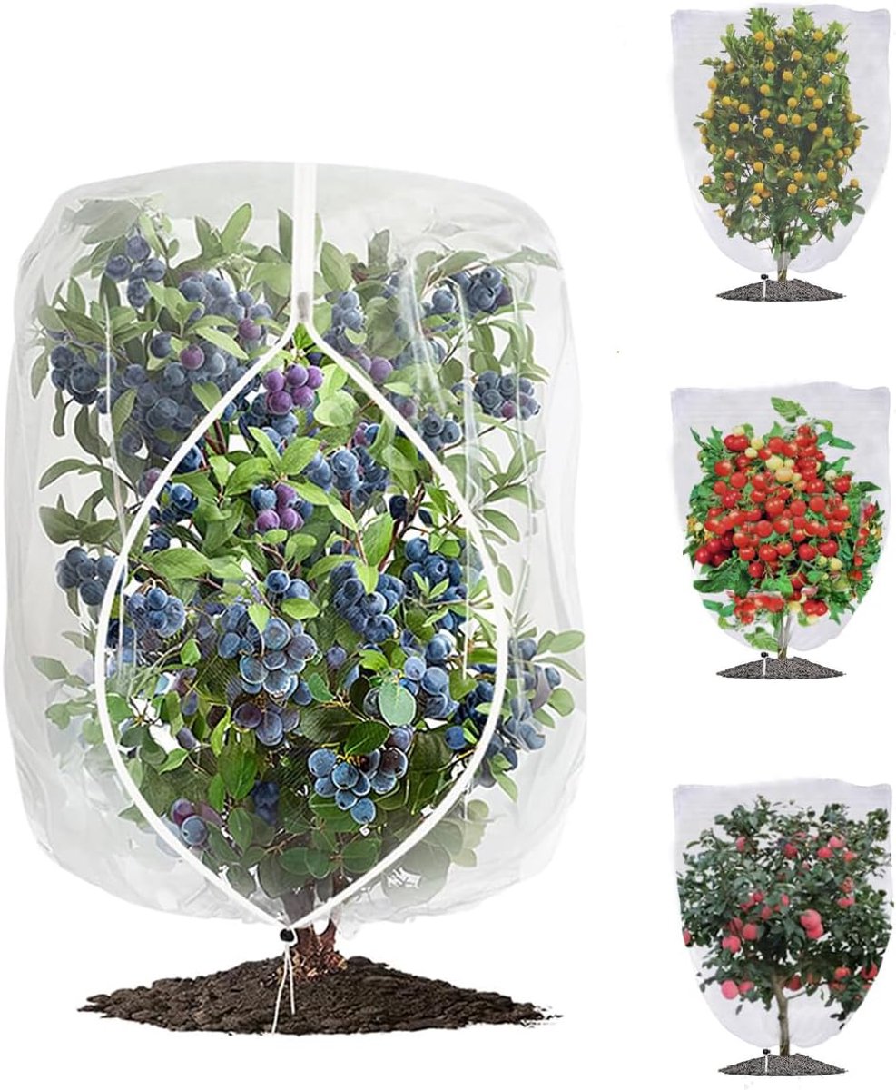 KZQ Set van 2 - Netten voor fruitbomen - Netten voor struiken - Beschermingsnetten voor planten - Met trekkoord en ritssluiting - Insectennet voor de tuin - 100 x 150 cm - Wit