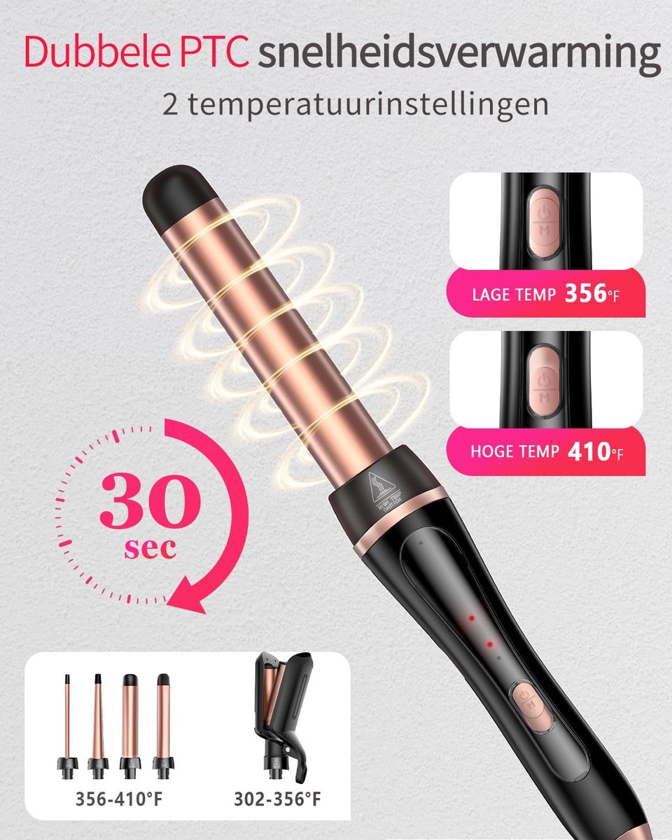 Krultang Set - Haarstyler Krultang - Haar Stijlen - 5-in-1 Systeem - 0.35-1.25 inch - Zwart