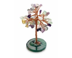 Afecto gemengd Edelsteen Boompje – Edelsteenboom met Natuurstenen – Decoratieve Levensboom – Koperdraad – Groene Stenen Voet –