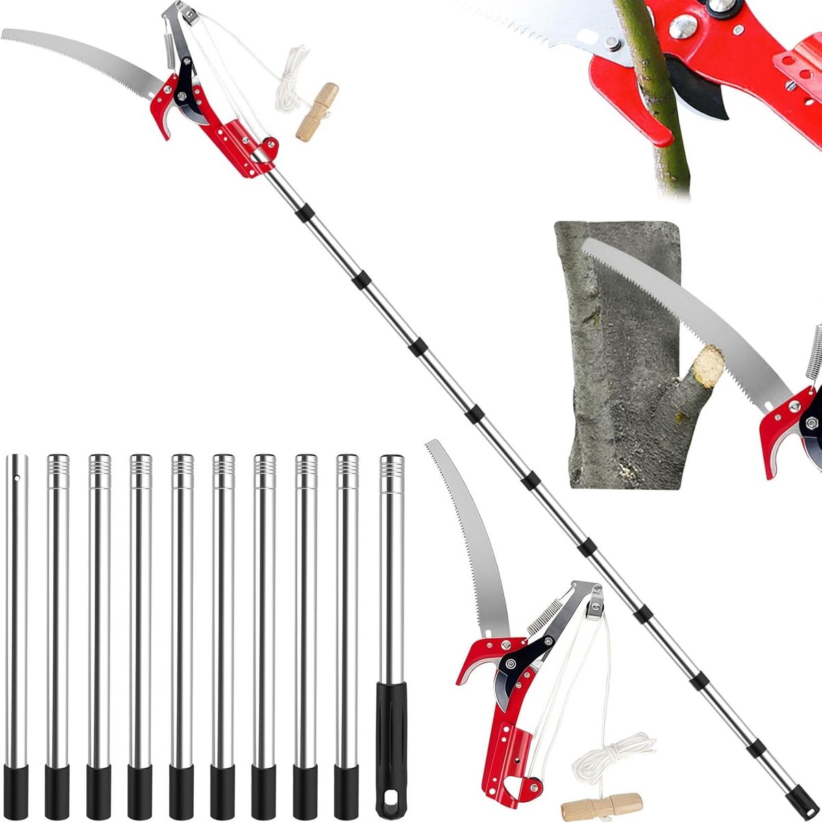 Takkenzaag met Telescoopsteel - Zilver - 82-448 cm - Roestvrijstalen Snoeischaar - Voor Tuinonderhoud