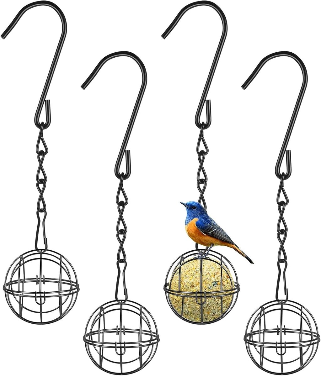 Vogelvoederstation - Zwart - 4 Stuks - Metalen Voederdispenser met S-vormige Haken - Voor Wilde Vogels