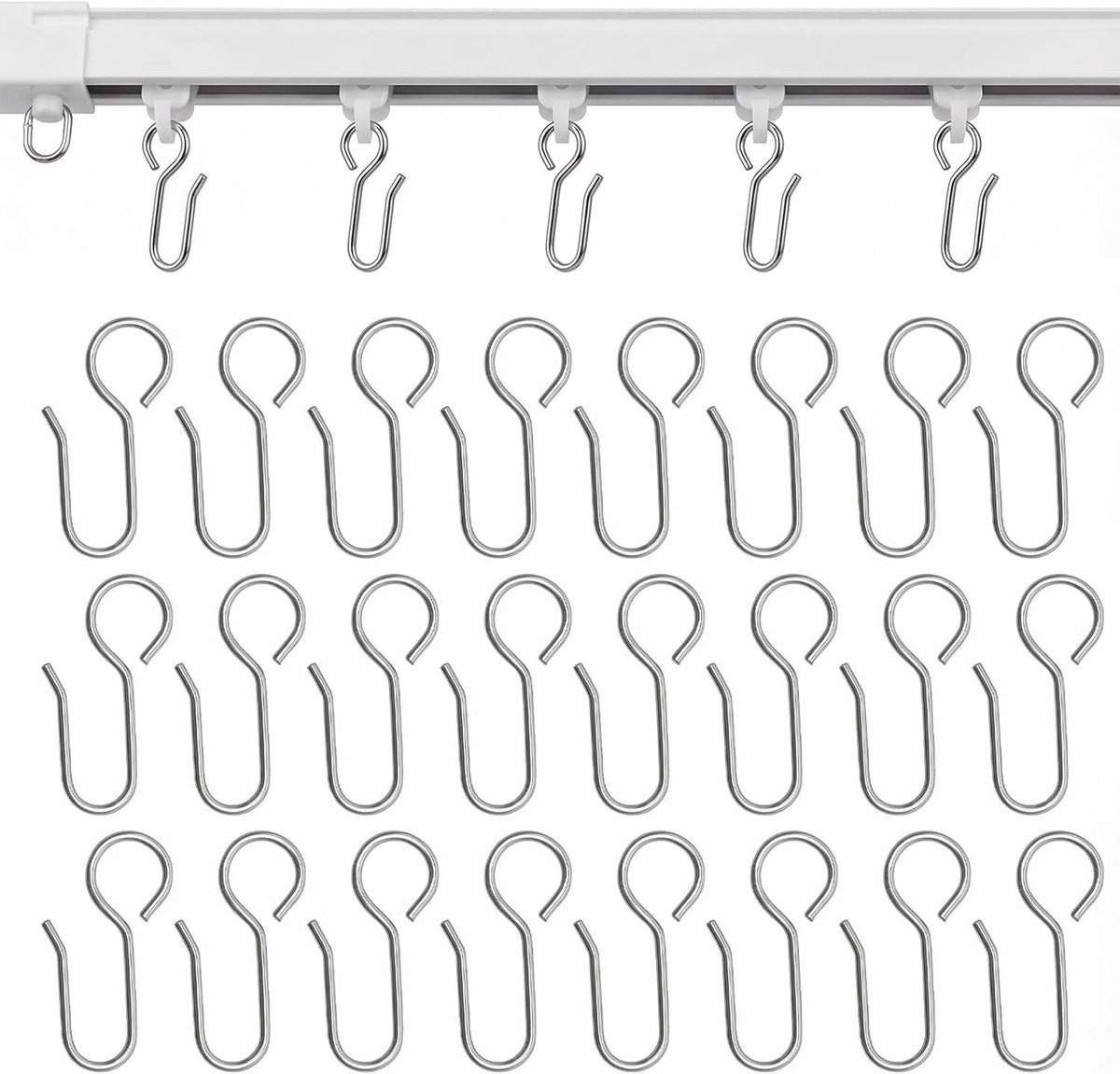 Metalen Gordijnhaken - Zilver - Set van 100 - S-vormige Haken voor Gordijnrails - Voor Huishoudelijk Gebruik