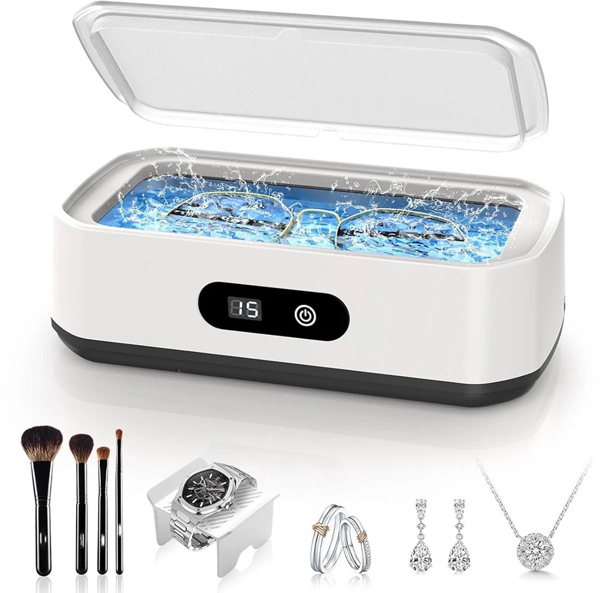 ITRONIQ Ultrasoon Reiniger 650 ml - Ultrasone Sieradenreiniger 49 kHz - 5 Reinigingsstanden - Voor Brillen en Sieraden - Wit