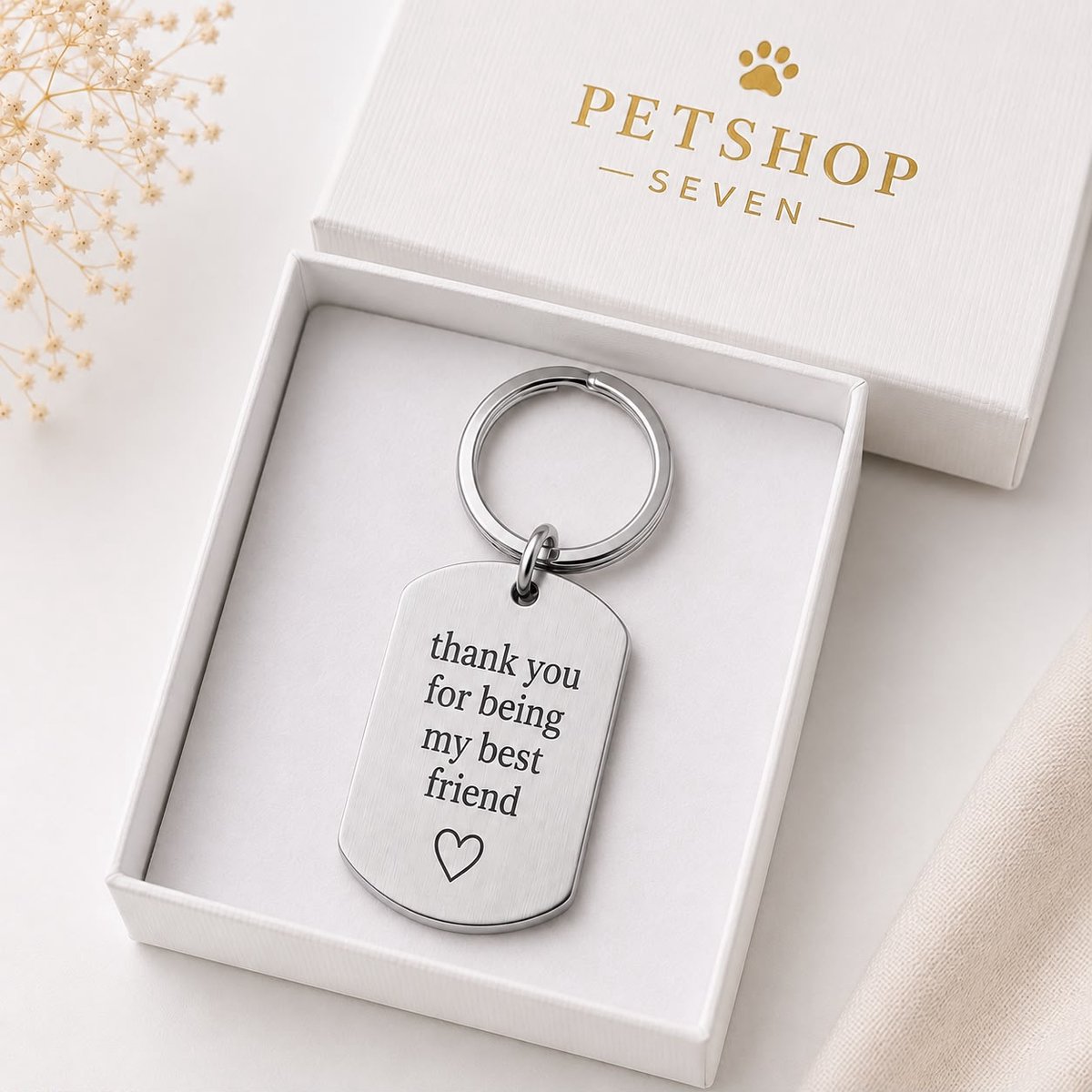 Dogtag Sleutelhanger Graveren | Sleutelhanger Graveren met eigen tekst | Zilver | Gepersonaliseerde Sleutelhanger | Petshop Seven